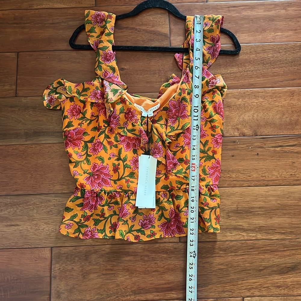 Veronica Beard Randa Ruffle Floral Silk Top Size 12 - Picture 9 of 9